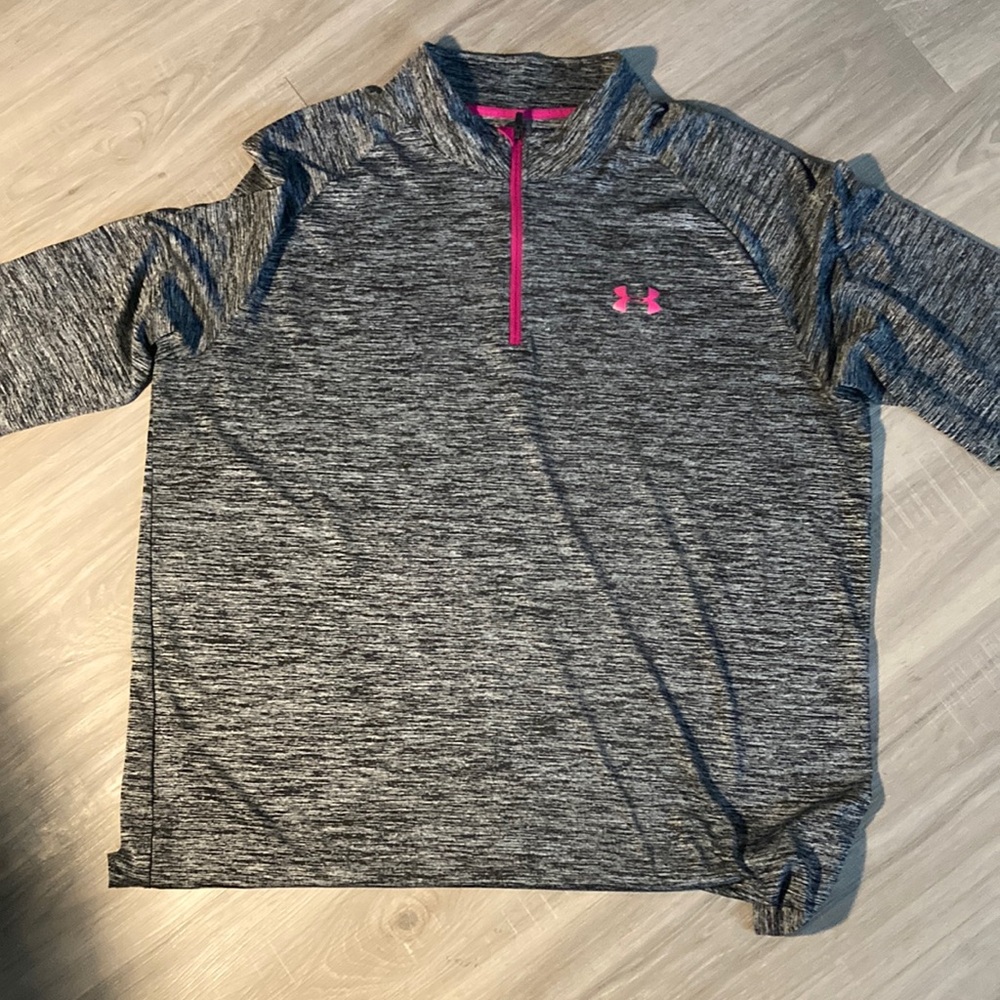 Men’s 3/4 Zip Long Sleeve - Grey/Pink, Size L, Under Armour